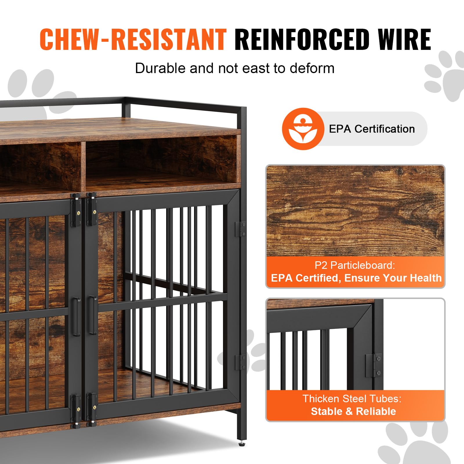VEVOR Furniture Style Dog Crate with Storage, 41 inch Dog Crate Furniture Large Breed with Double Doors, Wooden Dog Cage for Lar